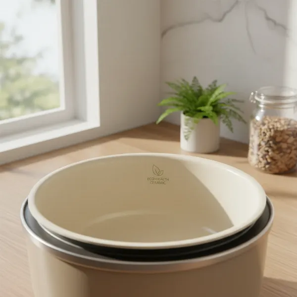 Ceramic-coated electric cooker inner pot, emphasizing its eco-friendly and natural material properties.