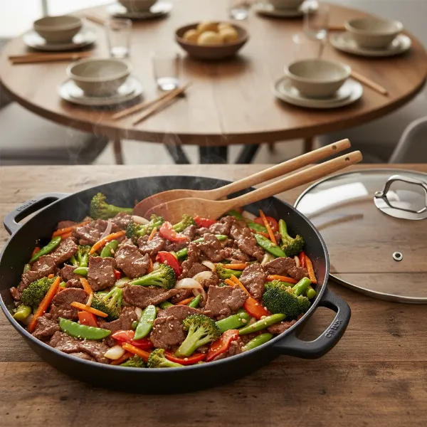 Family-sized meal cooking in the Crux Extra Deep Electric Skillet, showcasing non-stick surface