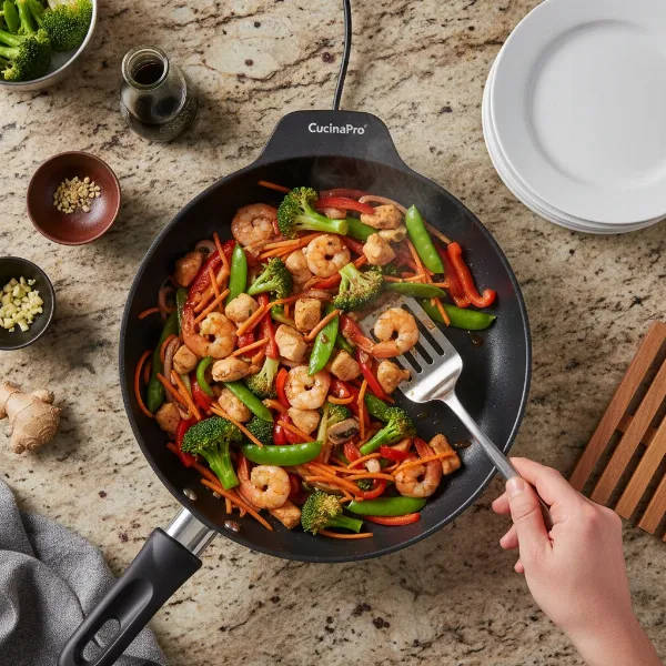 CucinaPro electric skillet cooking a versatile family meal like stir-fry for 2-4 people.