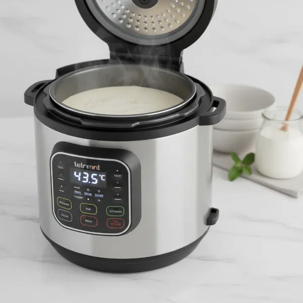Dedicated yogurt maker or multi-cooker maintaining precise temperature for perfect homemade yogurt.
